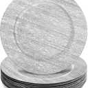 Jucoan 12 Pack Silver Charger Plates, 13 Inch Round Plastic Charger Plates, Decorative Silver Strip Plate Chargers for Dinner Plate, Wedding Thanksgiving Christmas Party Table Decor, Shiny Texture