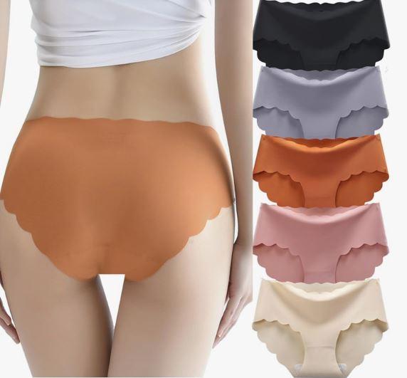 Women's Seamless Hipster No Show Invisible Ice Silk Stretch Underwears Pack Bikini Underwear Panty 5 pcs M
