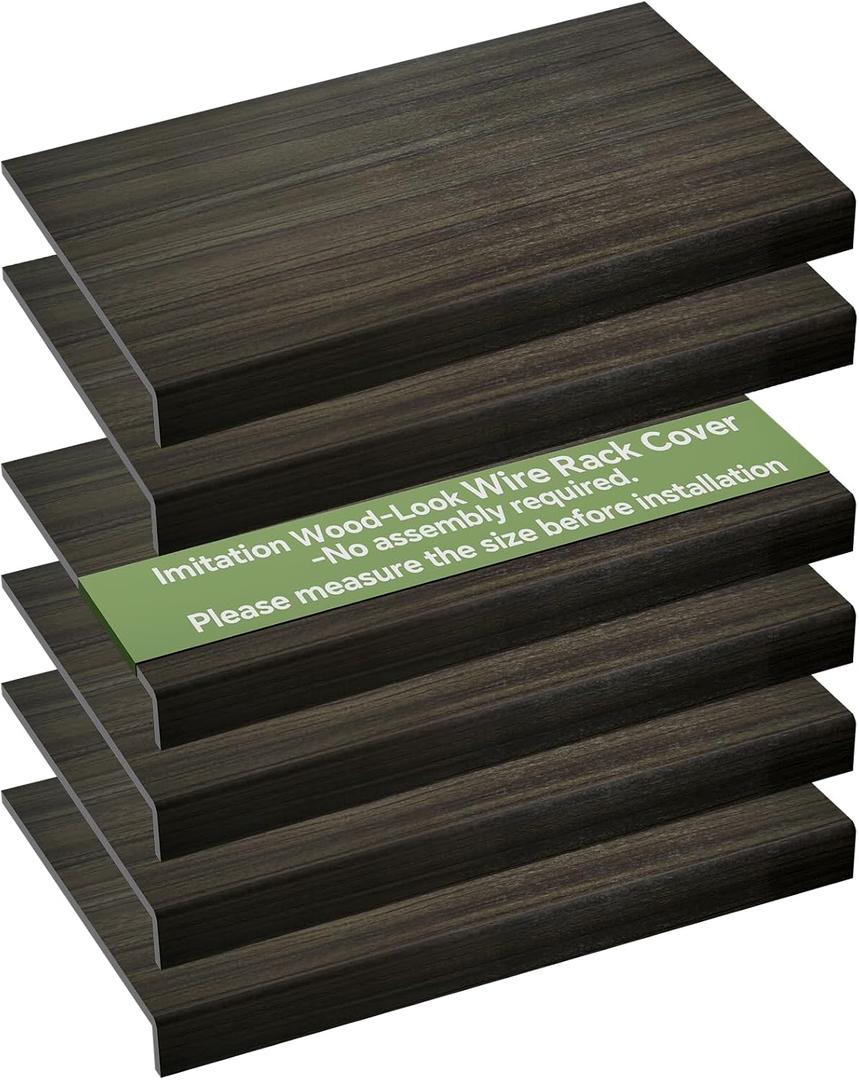 6 PCS Wire Rack Covers for Pantry Wood Grain, 30''W * 16''D (Ready to Use) Faux Wood Shelf Covers for Wire Shelving, Rustic Closet Shelves Covering Toppers - Bathroom, Kitchen, Garage (Dark)