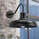 16 Inch Dome Dusk to Dawn Gooseneck Barn Light Outdoor, Large Farmhouse Exterior Light Fixture Wall Mount, Industrial Outdoor Wall Sconce Outside Lantern for House, Porch, Garage, Entryway, Black