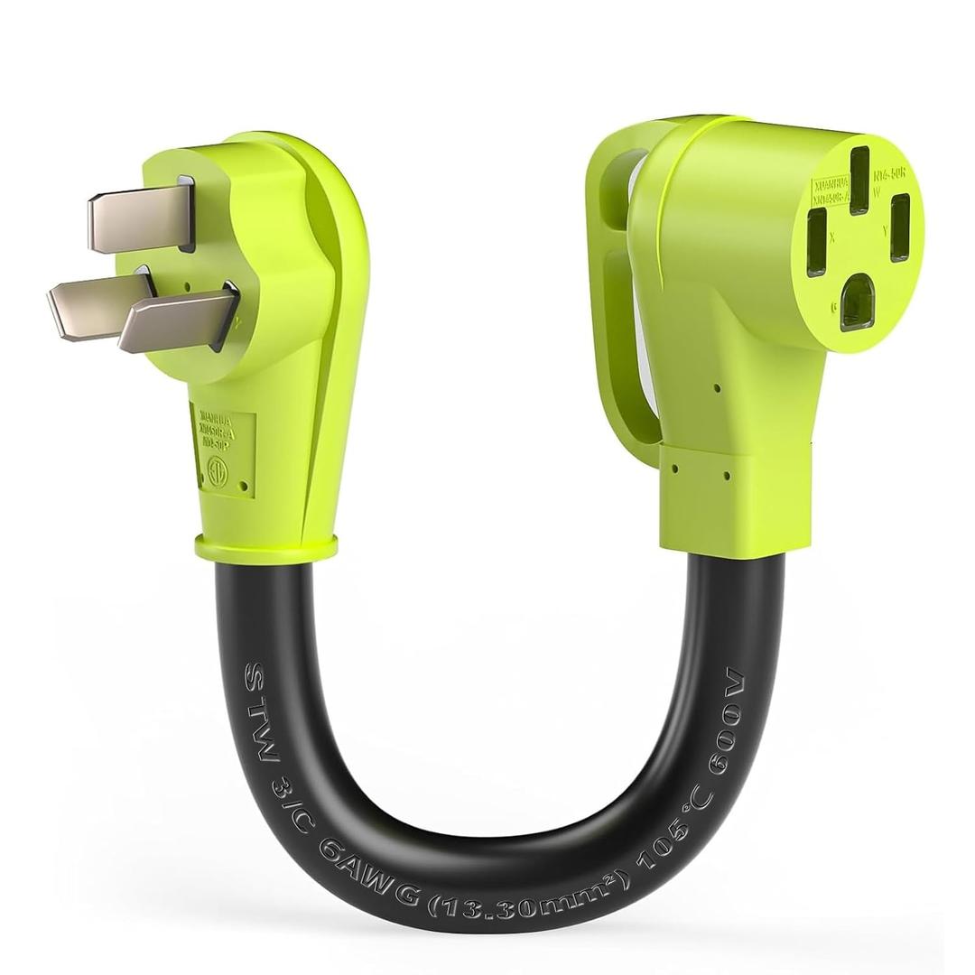 6AWG 50A 1.6FT 4 Prong to 3 Prong Dryer/Oven/Stove Plug Adapter Converter with Grip Handle, NEMA 10-50P to 14-50R STW 3/C Heavy-Duty Cable | 125/250V - NOT FIT EV