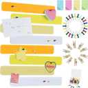 Vuzvuv 8 pcs Bulletin Board Bar Strips with 50 PushpinsSelf Adhesive Cork Board for WallFelt Pin Board for SchoolOffice Decor(Yellow White) (Rectangle)