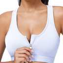 Zip Front Closure High Impact Sports Bra for Women Post Surgery Racerback Sports Bra High Support Workout Running Bras, (White, Small)