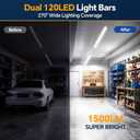 Solar Shed Shop Light with Pull Cord, 1500LM, Cool White Dual LED Bars
12Ah Battery, Dusk-to-Dawn Lighting, IP65 Waterproof, Split Solar Panel Design for Barn, Garage, Workshop & Chicken Coop