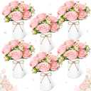 Domensi 6 Sets Wedding Floral Centerpiece for Table Decor, Artificial Peonies Silk Flowers Bouquet with Flower Foam and Metal Vase Faux Floral Arrangement for Bridal Shower Tea Party (Light Pink)