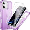 Compatible with iPhone 16 Case with HD Screen Protector, Heavy Duty Shockproof [3 in 1] Clear Phone Cases for iPhone 16 6.1" (Purple)