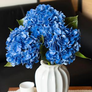 DUYONE 3PCS 22 inch Realistic Artificial Hydrangea Large Flowers Artificial Flowers Dry Flowers Outdoor Wedding Christmas Office Family Party Living Room Table Decoration (Dark Blue)