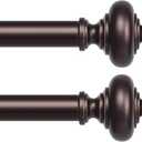 2 Pack Bronze Curtain Rods for Windows 30 to 56 Inch, Decorative Heavy Duty Single-Side Adjustable 1'' Antique Brown Curtain Rod, Vintage Rustic Metal Drapery Pole Set for Farmhouse Bedroom