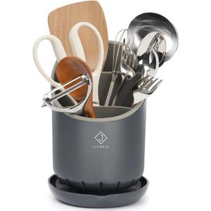 Utensil Drying Holder for Kitchen CounterKitchen Utensil Crock with Detachable Base Self Draining Small Utensil Cutlery Flatware Silverware Holder Drainer CupBlack