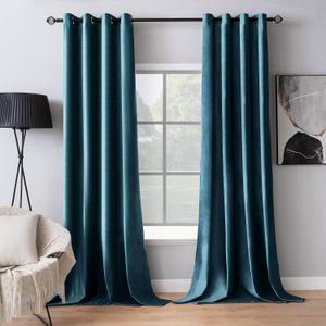 MIULEE Blue Velvet Curtains 90 Inches Length Blackout Curtains Thermal Insulated Soundproof Room Darkening Grommet Curtains/Drapes for Living Room Bedroom 52 x 90 Inch 2 Pcs Peacock Blue