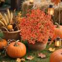 Alupssuc Set of 2 Artificial Fall Topiary Ball Flowers for Outdoor Decoration with Spike 20", UV Resistant Fake Autumn Floral Shrubs, Realistic Faux Bushes Plants for Garden,Yard,Porch and Patio Decor