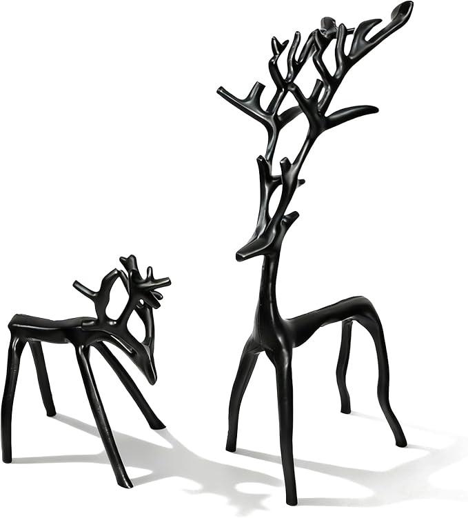 Two-Piece Set of Black Reindeer Statues,Modern Metal Ornaments,Elegant Indoor Festive Table Settings, Suitable for Fireplace mantels, Living Rooms, bedrooms, Offices, and Other Home décor