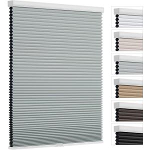 Cordless Cellular Shades, Blackout Room Darkening Black Out Honeycomb Blinds for Indoor Windows Bedroom, Pull Down Pleated Accordion Blind Easy Install, Shade Size 29" Wx64 H, Gray