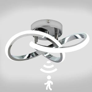 Motion Sensor LED Ceiling Light Indoor, 9.5 inch Closet Lights Motion Sensored with 22W 2000LM, Cool White 6000K modern LED Ceiling Light for Closet Stair Pantry Bathroom Hallway Shed Garage (Silver)