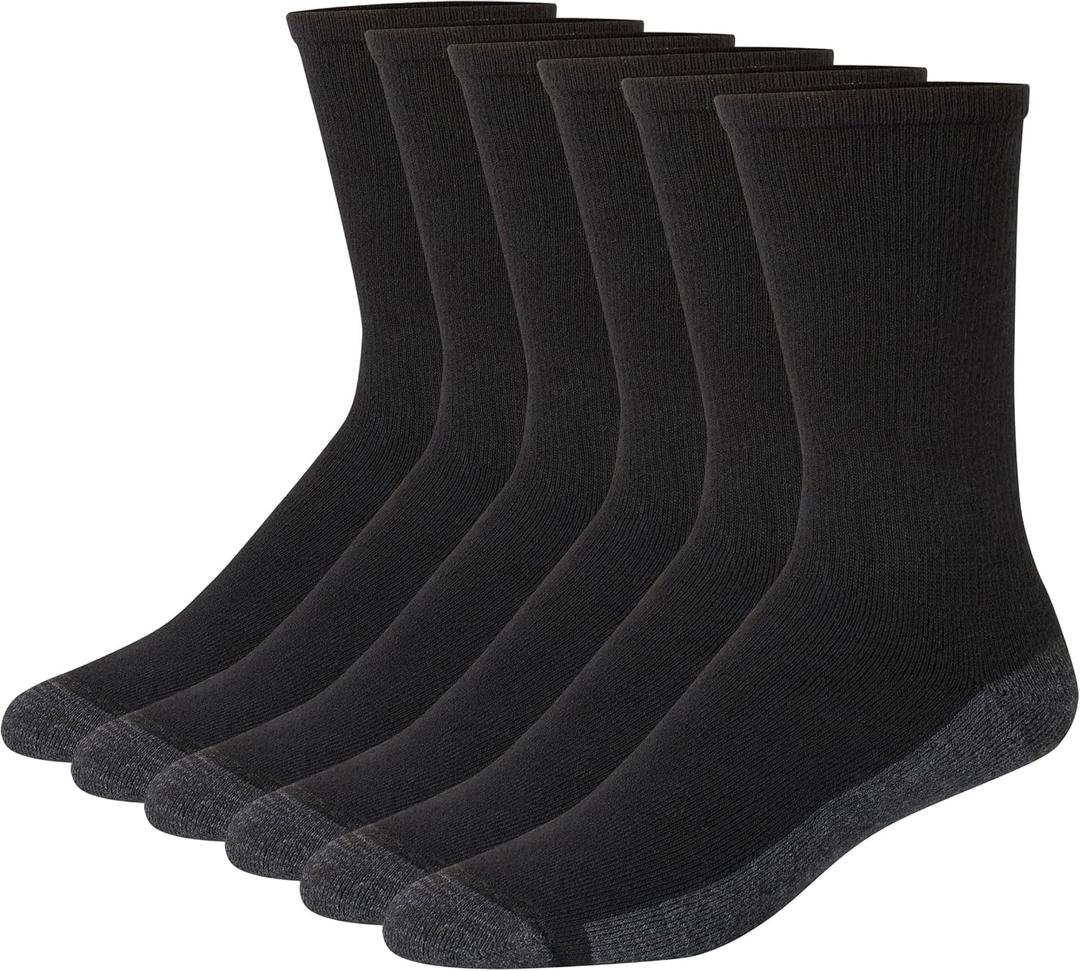 Hanes mens Max Cushioned Crew Socks, Moisture-wicking With Odor Control, Multi-packCrew Sock (6-12, Black/Grey Foot Bottom - 6 Pack)