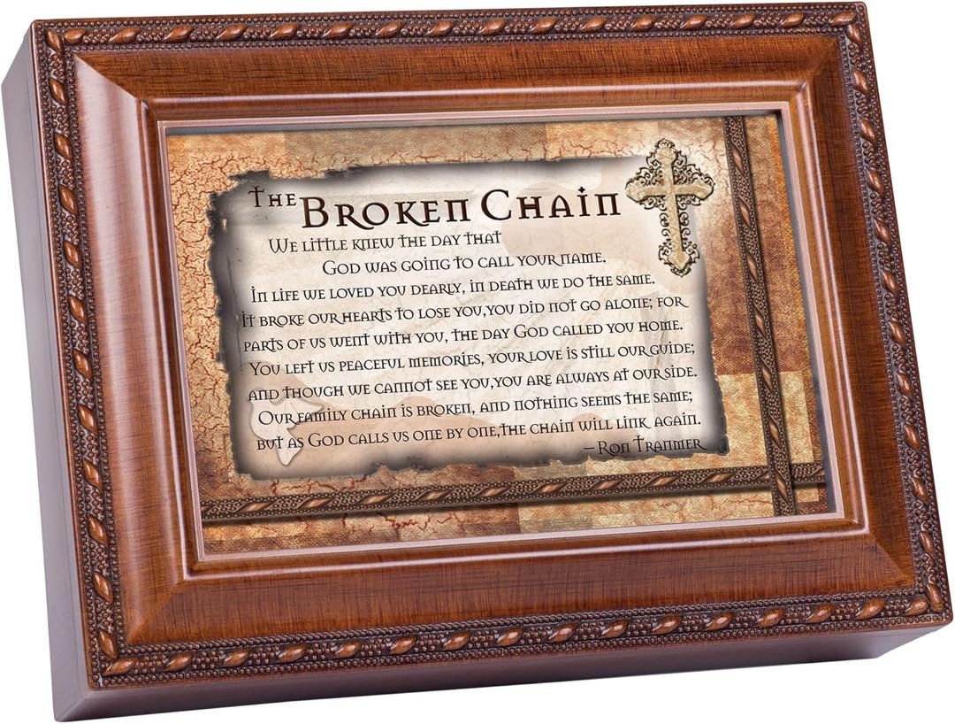 Cottage Garden Broken Chain Inspirational Woodgrain Rope Trim Music Box Plays Amazing Grace