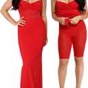 Popilush Shaper Dress Lace Formal Maxi Dresses with Built in Shapewear Corset Cocktail Party Dress Evening Gown (Red). M Size