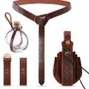 Renaissance Accessories 6Pcs Medieval Pirate Leather Belt Pouch Cork Potion Bottle Belt Halloween Cosplay Costume (Brown)