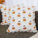 Halloween Ghost Pillow Covers 18x18 inch Set of 2 White Soft Plush Faux Fur Decorative Cushion Covers for Couch Sofa Bed Porch Living Room Halloween Decor (Pumpkin Gost)