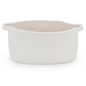 Happyiren Medium Woven Cotton Rope Basket with Handle Empty Decorative Gift Basket for Baby Shower, Graduation, Mother's Day, Nursery Storage 13" Dia x 8" W x 6" H