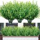 Faux Greenery Stems Plastic Artificial Boxwood, 20 Bundles Faux Boxwood Shrubs Outdoor Artificial Greenery UV Resistant for Farmhouse Office Garden Wedding Window Patio Porch Home Decor