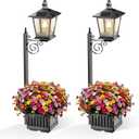 2 Pack Outdoor Flower Pots 2 in 1, Metal Solar Lamp Post Lights Waterproof, Solar Post Lights with Planter, Wall Mount or Freestanding, Decoration for Yard Patio Porch Pathway