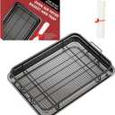 Oven Air Fryer Basket and Tray, Large 15.7"  11.6" Air Fryer Pans for Oven with 30 Sheet Parchment Papers, THORSES Crisper Tray Durable Non-stick Stainless Steel Air Fryer Basket for Oven - Black