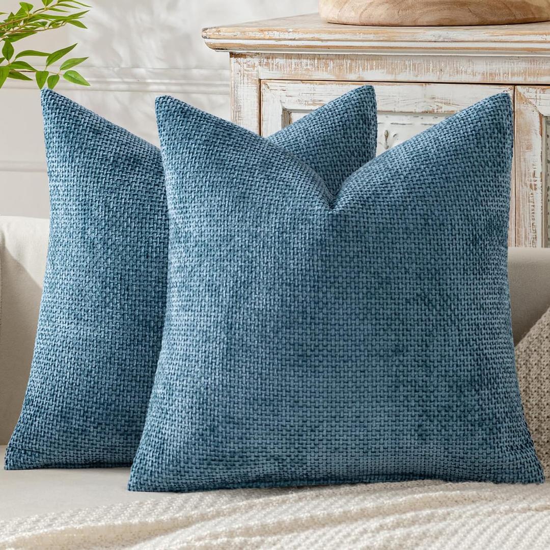 MIULEE Pack of 2 Couch Throw Pillow Covers 18x18 Inch Coastal Blue Modern Boho Accent Decorative Pillow Covers Soft Chenille Farmhouse Cushion Covers for Home Decor Bed Sofa Living Room