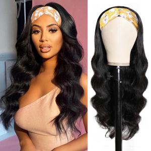 Headband Wig Human Hair Body Wave Wigs for Black Women 180% Density Wear and Go Glueless Wig None Lace Front Wig Brazilian Virgin Hair Natural Balck Human Hair Wig (16in)
