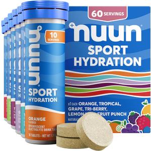 Nuun Sport Electrolyte Tablets with Magnesium, Calcium, Potassium, Chloride & Sodium, Gluten Free & Vegan, Mixed Flavors, 6 Pack (60 Servings Total), Expiry: 03/2026