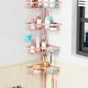 KEGII Corner Shower Caddy Tension Pole - 4-Tier Rustproof Bathroom Organizer, Floor to Ceiling Shower Caddy 25-114.2 inch, No Drilling Shower Storage Rack for Shampoo, Towels (Blush Nude)