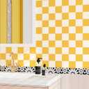Orange and Yellow Checkered Wallpaper Modern Plaid Mosaic Contact Paper Peel and Stick Countertops Removable Cream Checkerboard Wallpaper for Bedroom Cabinets Liners Nursery Desk 17.5"x102"