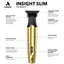 Andis 562442 Insight Slim Cordless High Powered Rotary Motor Hair Trimmer, 9-Piece Kit, Stainless-Steel T-Blade, Lithium-Ion Battery, Travel Lock, Gold