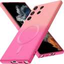 Magnetic for Samsung Galaxy S22 Ultra Case, Cute Soft TPU Slim Shockproof Protective Case, Screen and Camera Protection, Yellowing Resistant, Pink to Rose Red Gradient 8.5