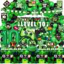 10th Birthday Decorations for Boys, 148Pcs Green Video Game level 10 Party Supplies for Boy 10th Birthday - Backdrop, Banner, Balloons, Tablecloth, Centerpieces, Hanging Swirls, Wall Signs