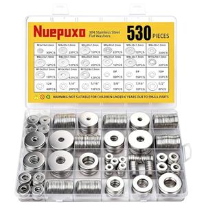 Nuepuxo 530PCS Flat Washers Assortment Kit, 304 Stainless Steel Fender Washers, 24 Sizes (M3 M4 M5 M6 M8 M10 M12 6# 8# 10# 12# 1/4 5/16 3/8 7/16 1/2) SAE + Metric Metal Washers for Screws and Bolts