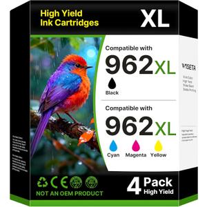 962xl Ink Cartridges Combo Pack Replacement for HP 962 Ink Cartridges Compatible with HP Ink 962xl Black and 962 Color Combo Pack Work for Officejet Pro 9020 9015 9018 9025 Printers, 4 Pack