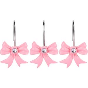 Pink Decorative Shower Curtain Hooks,12 Pcs Decorative Bow Knot Shower Hooks for Bathroom Decor Rust Proof Shower Curtain Rings Hangers (Bow Knot)
