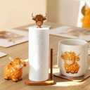Leinuosen Brown Paper Towel Holder Cute Highland Cow Wooden Paper Towel Holder Brown Bathroom Countertop Accessories Kitchen Stand Organizer Standing Apartment Decor Housewarming Gift