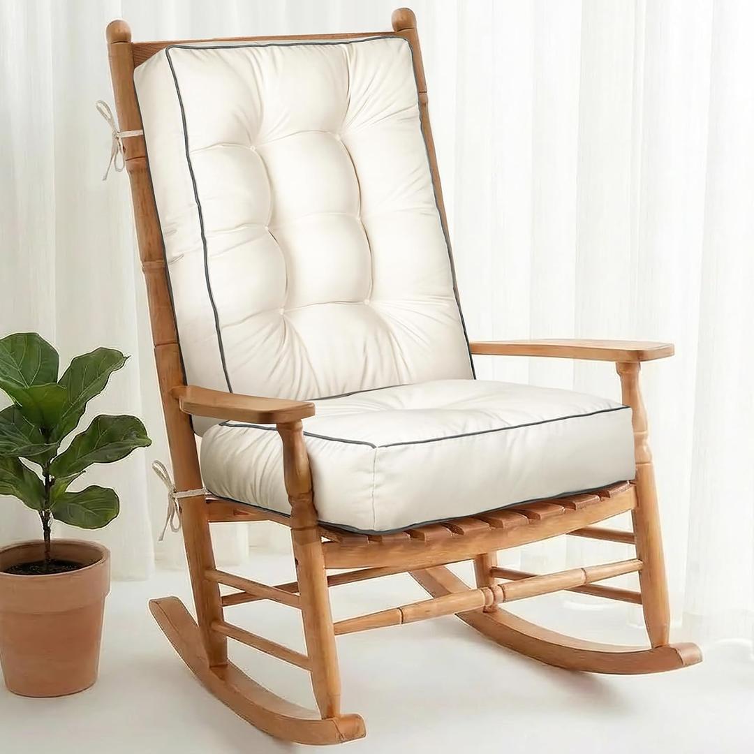 1 MIDDLE ONE Rocking Chair Cushion Outdoor Indoor, Memory Foam Replacement Rocking Chair Pads, Set of Thicken Seat & Back Cushions with Ties for Rocker (Cream, 22"X17"/17"X17")