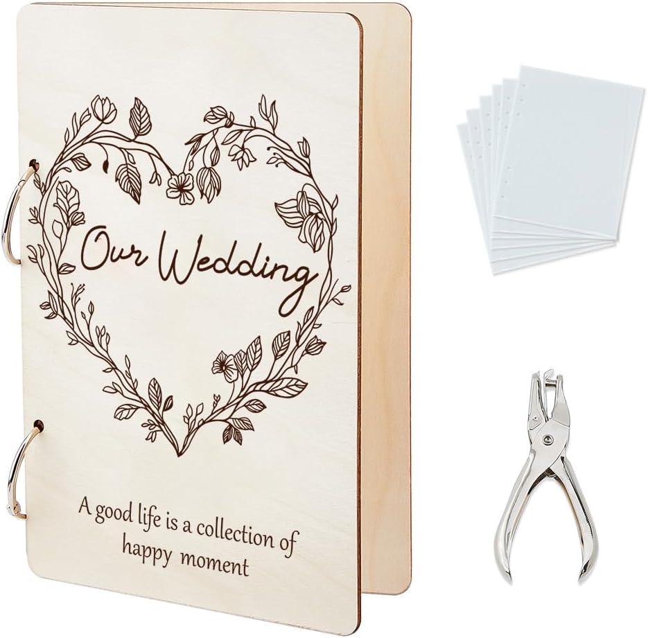 SUPERDANT Our Wedding Greeting Card Organizer Wedding Gift Card Holder Cards Keeper Storage Keepsake Book Binder Holiday Post Cards Photo Album Holder with Punch and 20pcs Inner Pockets, 24x16cm