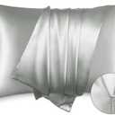 Bedsure Satin Pillowcase with Zipper, Similar to Silk Pillow Cases 2 Pack, Satin King Size Pillow Cases Set of 2, Silky & Soft Pillow Cover for Hair and Skin, Gifts for Women Men, Grey, 20x36 Inches