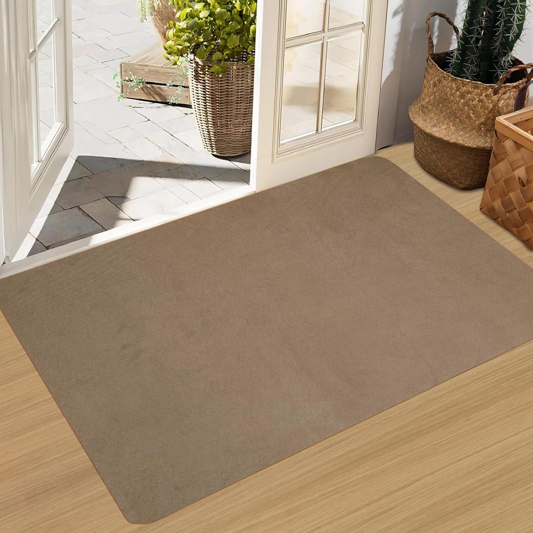 1/10 Inch Ultra Thin Doormat Indoor,Brown 32x48 Non Slip Absorbent Resist Dirt Entrance Rug, Washable Front Door Mat, Low Profile Inside Floor Mat Doormats for Entryway