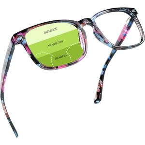 YEIN Progressive Multifocus Reading Glasses, Spring Hinge Blue Light Blocking Glasses for Women, No Line Multifocal Readers with Clear Lenses (+0.00/+2.50 magnification)
