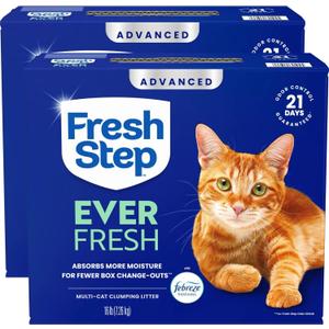 Fresh Step Advanced Ever Fresh Multi Cat Clumping Cat Litter with Febreze Freshness, Low Dust, Odor Control with Ammonia Block Tech, Compatible in Automatic Litter Boxes, 32 lb. (2 x 16 lb.)
