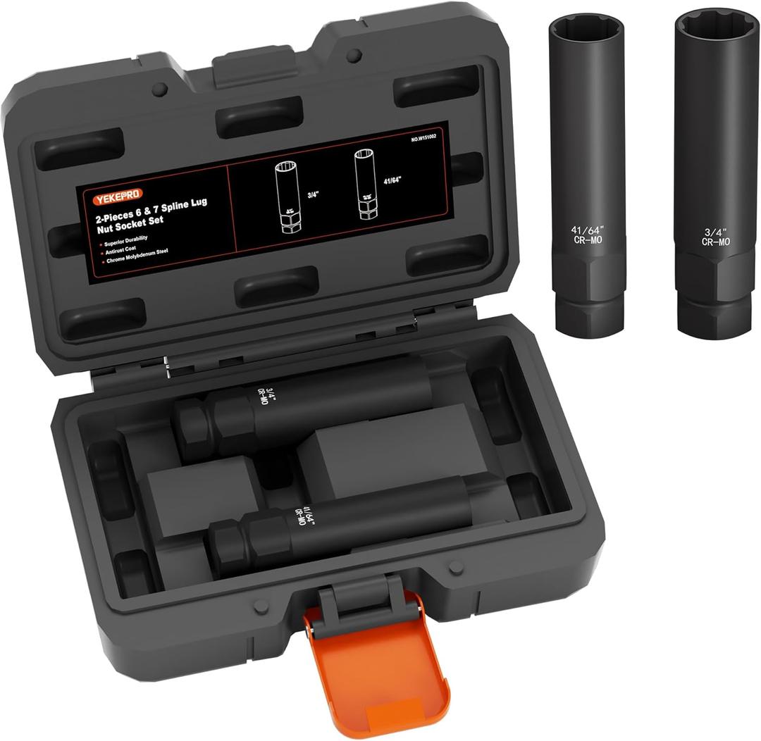 2-Piece 6 & 7 Spline Lug Nut Removal Tool Kit - Master Key Set for Stripped Frozen Rusted Wheel Locks