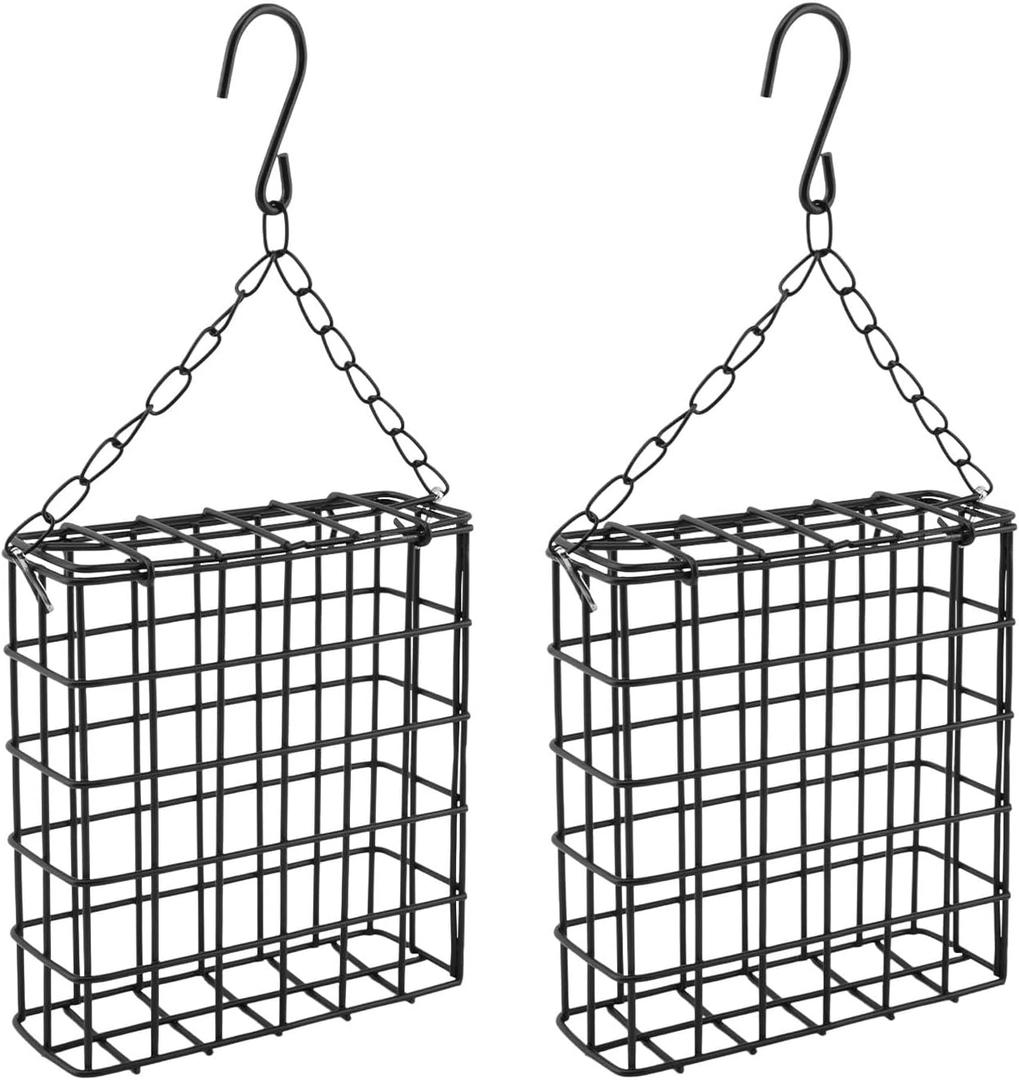 2Pcs Bird Suet Feeders, Outdoor Garden Cages for Outside Hanging, Suet Cakes Holder for Outdoor Wild Birds, Wildbird Woodpeckers Feeding(Black,Size:5 * 5.2inch)