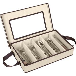 Flatware Storage Case - Durable 5 Compartment Silverware Storage Container Box with Removable Lid and Easy to Carry Handles - Large Capacity Keeps Your Cutlery Organized & Protected