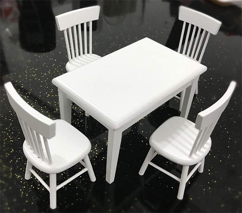 Dollhouse Decoration Accessories, 1:12 Dollhouse Miniature Furniture Wooden White Dining Table Chair Model Set