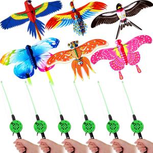 6 Pcs Mini Fishing Rod Kite for Kids Ages 4-8 8-12,Vivid Butterfly Swallow Parrot,Easy to Fly,Goldfish Phoenix Kites for Adults Family in Spring Outdoor Beach Team Building,12 Inch